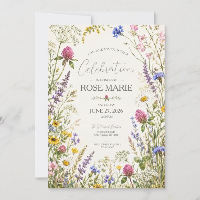 Editable Wildflower Meadow Botanical Invitation (Front)