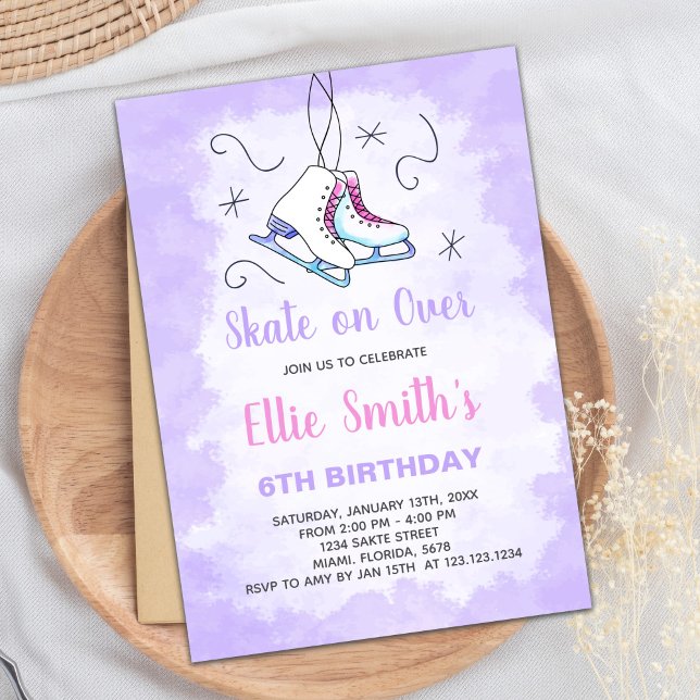 Editable Winter Skating Party Invite for Girls (Purple Ice Skating Birthday Invitations)