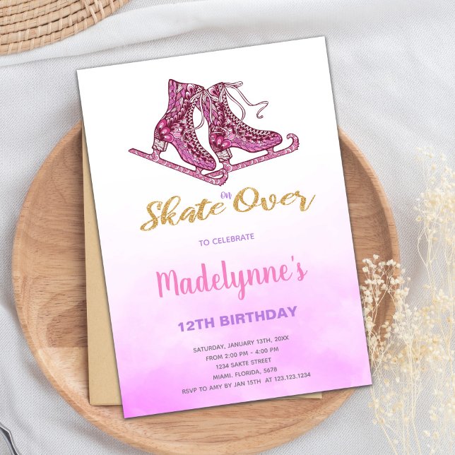 Editable Winter Skating Party Invite for Girls (Pink Ice Skating Birthday Invitations)
