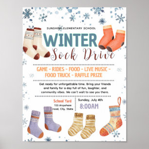Editable winter socks drive fundraiser flyer poster