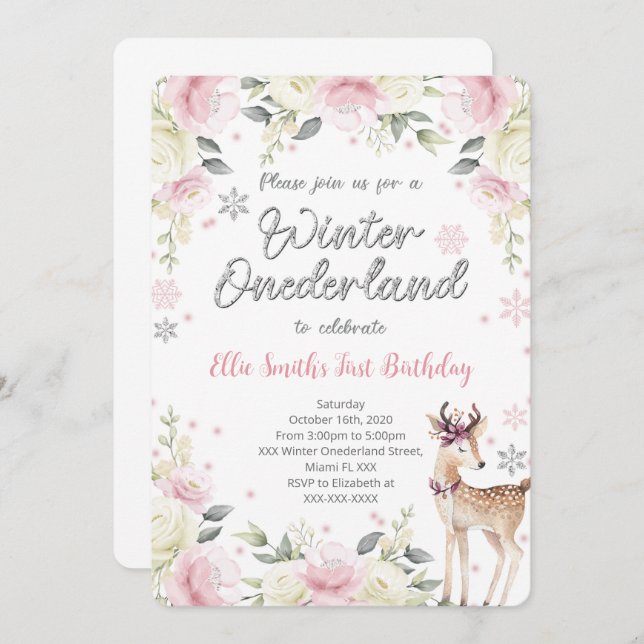 Editable Winter Wonderland Birthday Invitation (Front/Back)