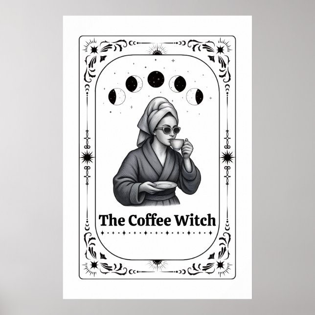 Editable Witchy Tarot Card Coffee Lover Whimsical Poster (Front)