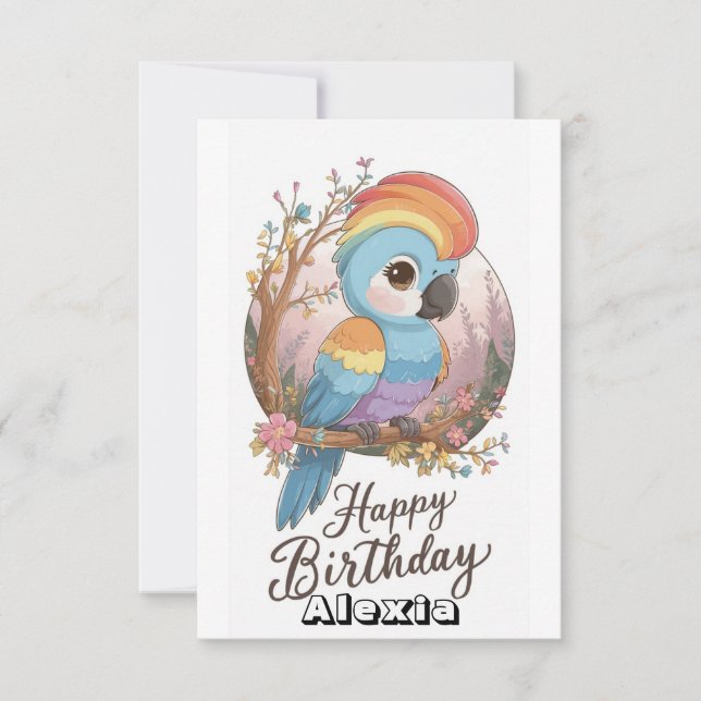 Editable Woods Parrot Digital Birthday  Card (Front)