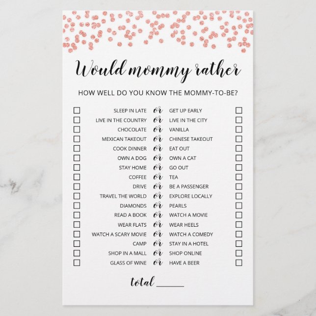 Editable Would Mummy Rather Baby Shower Game (Front)