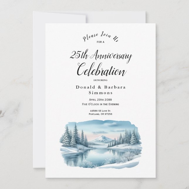 Editable Year Snowy Mountain Winter Lake Invitation (Front)