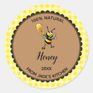 Editable Yellow Gingham Honey Bee Label Stickers