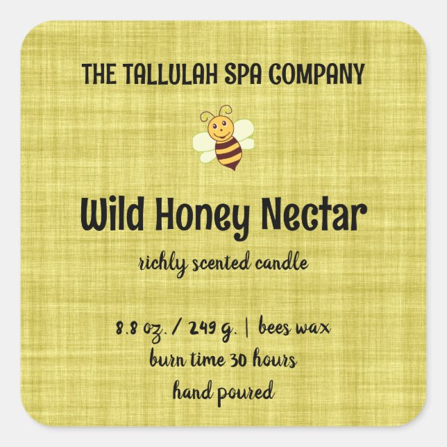 Editable Yellow Linen Candle Label (Front)