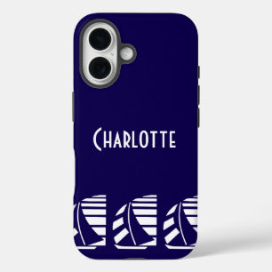 Editeable Nautical Racing Boats Blue White iPhone 16 Case