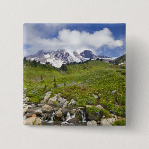 Edith Creek and wildflower meadows at Paradise 15 Cm Square Badge