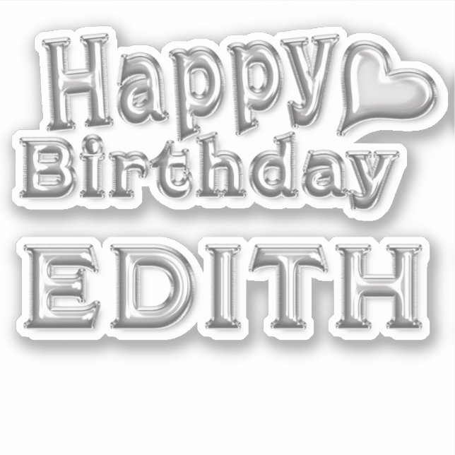 Edith Happy Birthday silver sticker decal (Front)