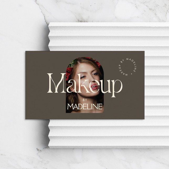 Editorial Chic Text Makeup Ivory/Brown Business Card (Creator Uploaded)