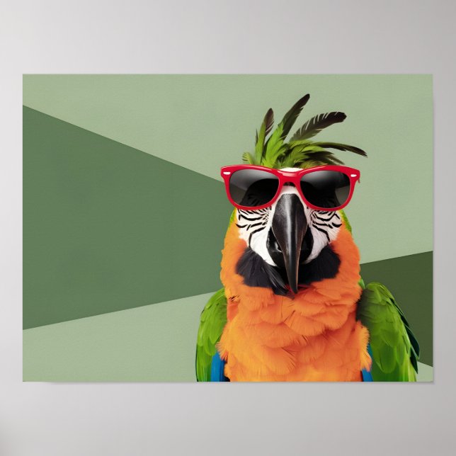 Editorial Concept: Parrot Wearing Red Shades Poster (Front)