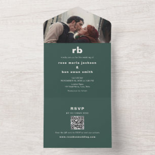 Editorial Green Photo QR Wedding All In One Invitation