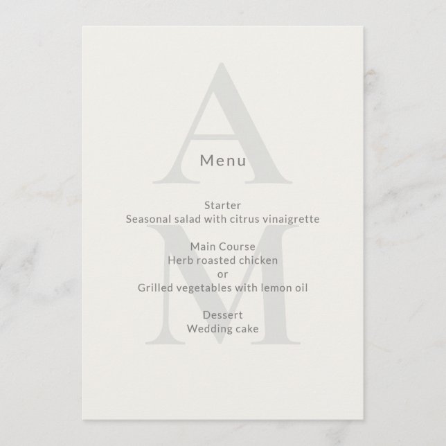 Editorial Initial Minimal Wedding Menu (Front)