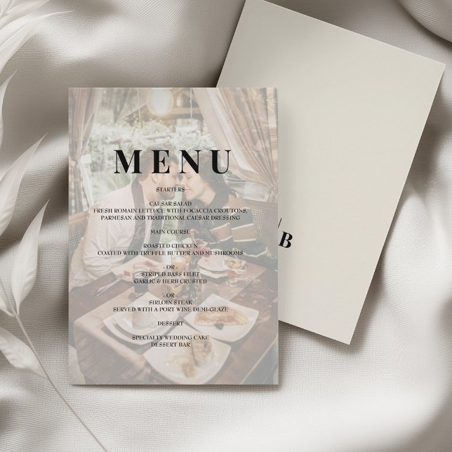 Editorial Ivory Monogram Photo Wedding Menu (Creator Uploaded)
