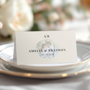 Editorial Ivory Monogram Photo Wedding Place Card