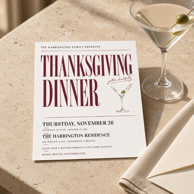 Editorial Martini Thanksgiving Dinner Invitation (Creator Uploaded)