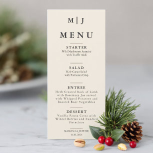 Editorial Minimalist Winter Wedding Monogram Menu
