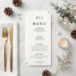 Editorial Minimalist Winter Wedding Monogram Menu