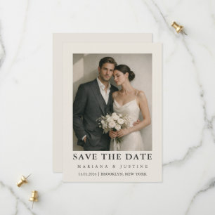 Editorial Minimalist Winter Wedding Photo Ivory Save The Date