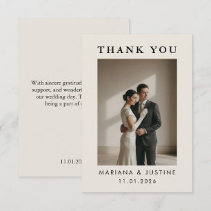 Editorial Minimalist Winter Wedding Photo Message Thank You Card