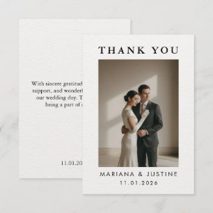 Editorial Minimalist Winter Wedding Photo Message Thank You Card