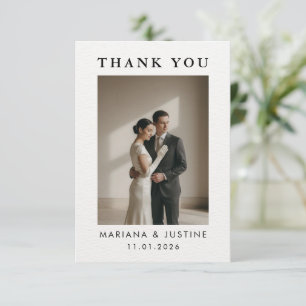 Editorial Minimalist Winter Wedding Photo Modern Thank You Card