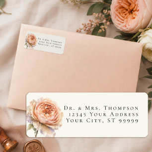 Editorial Modern Minimalist Peach Botanical Peony Return Address Label