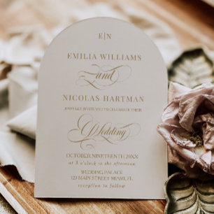 Editorial Monogram Ivory Wedding Invitation