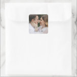 Editorial Photo Modern Wedding Square Sticker<br><div class="desc">Modern editorial style wedding stickers with your names in bold typography over your favorite photo.  A clean and simple design for a wedding during any time of year.</div>