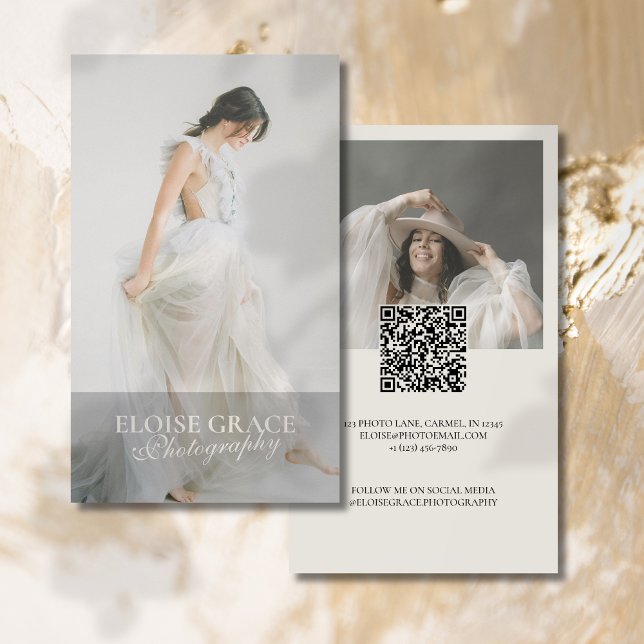 Editorial Photo Qr Code Professional Photography Business Card (Elegant and professional agent business card that makes a great first impression!)