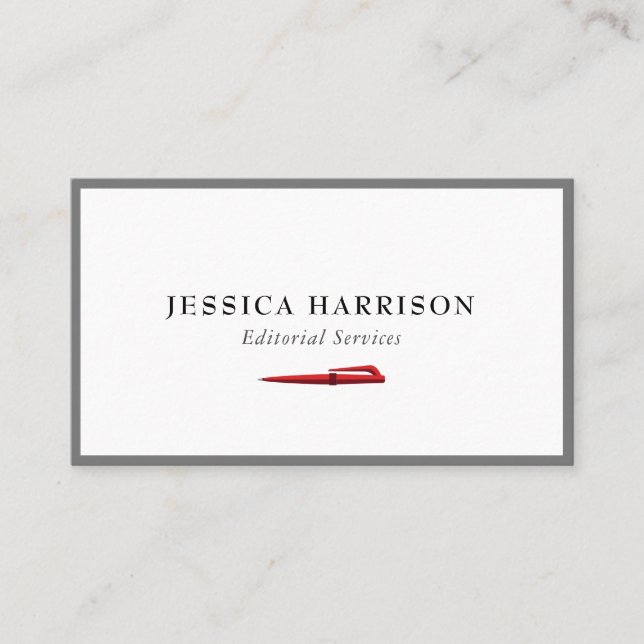Editorial Services Grey Border Business Card (Front)