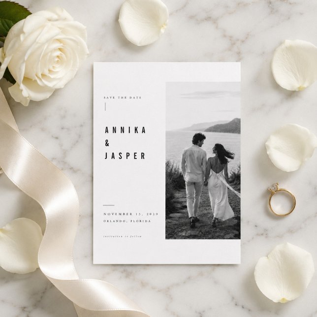 Editorial Side Panel Wedding Save The Date Card (Creator Uploaded)