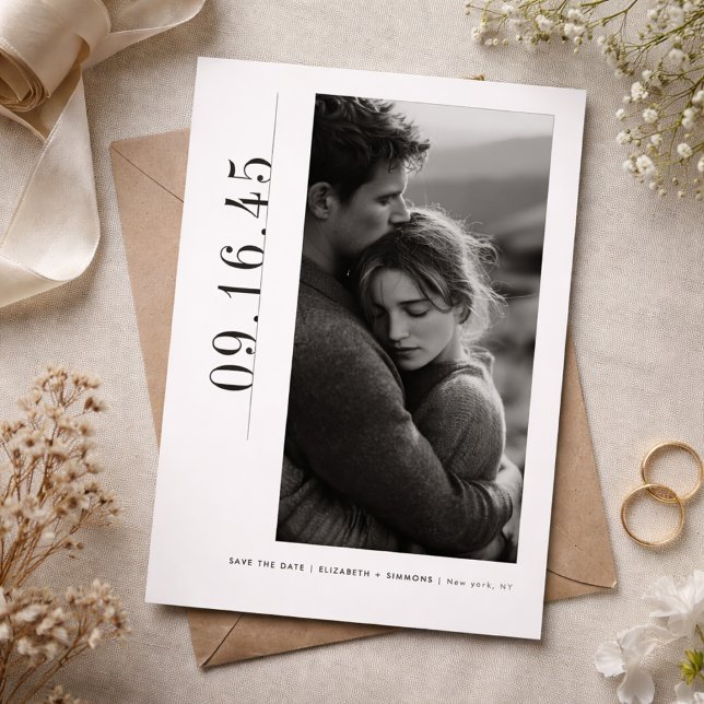 Editorial Vertical Date Black White Save the Date (Creator Uploaded)