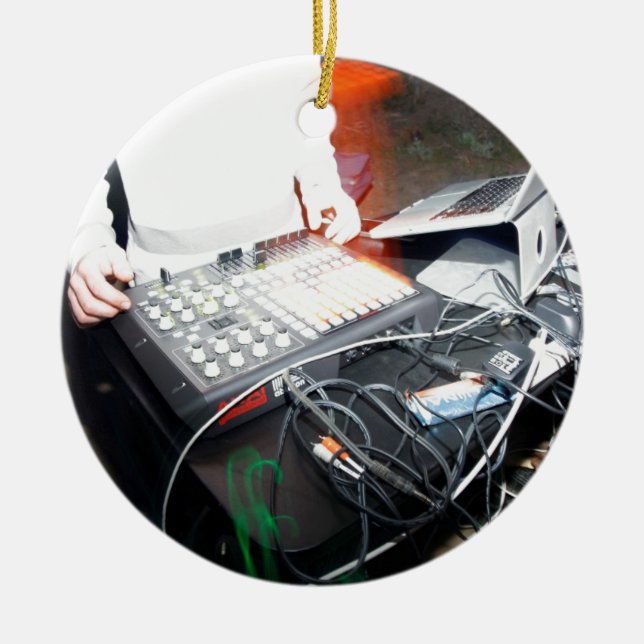 EDM DJ mixing music at an underground show Ceramic Ornament (Front)