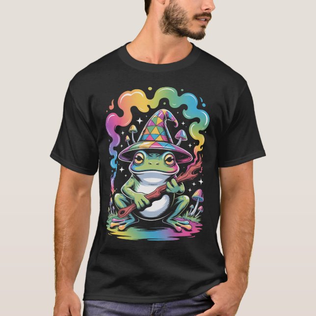 Edm Dj Psychedelic Party Rave Frog Wizard Mushroom T-Shirt (Front)