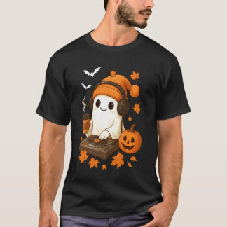EDM Halloween Music Ghost DJ Rave Cute Beanie Ghos T-Shirt
