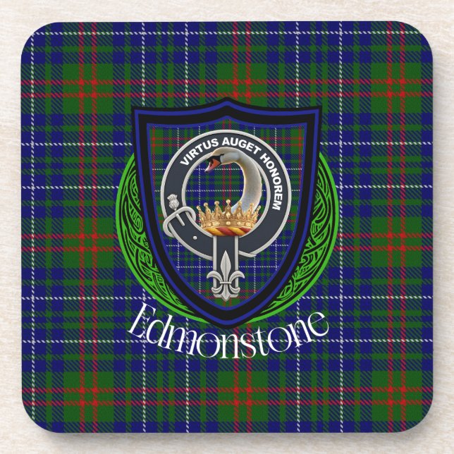 Edmonstone Scottish Clan Tartan & Crest Coaster (Front)