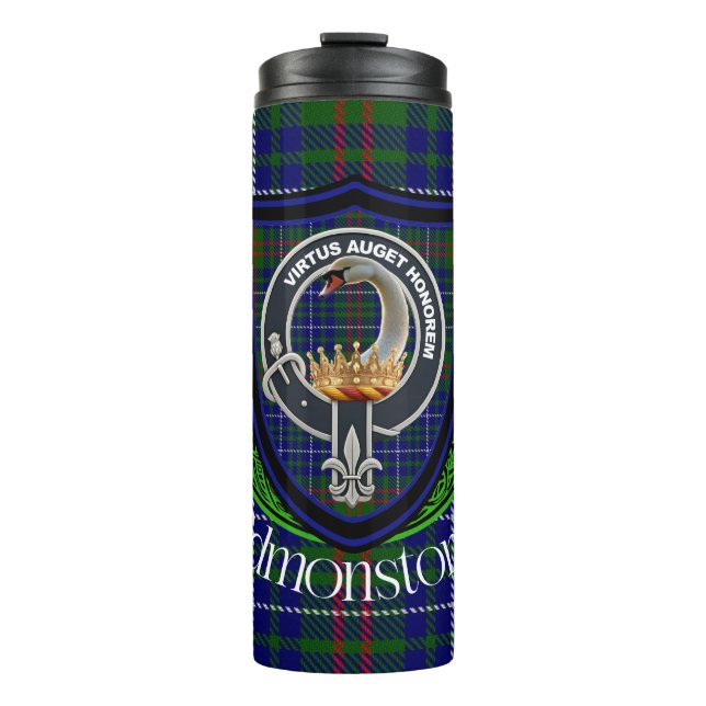 Edmonstone Scottish Clan Tartan & Crest Thermal Tumbler (Front)