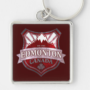 Edmonton Canada red grunge shield square keychain