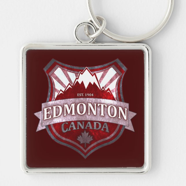 Edmonton Canada red grunge shield square keychain (Front)