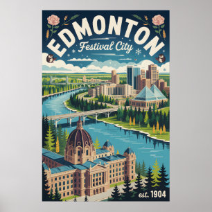 Edmonton Canada Retro Travel Poster Art