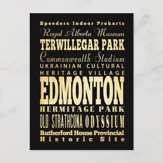 Edmonton City of Canada Typography Art Postcard (Front)
