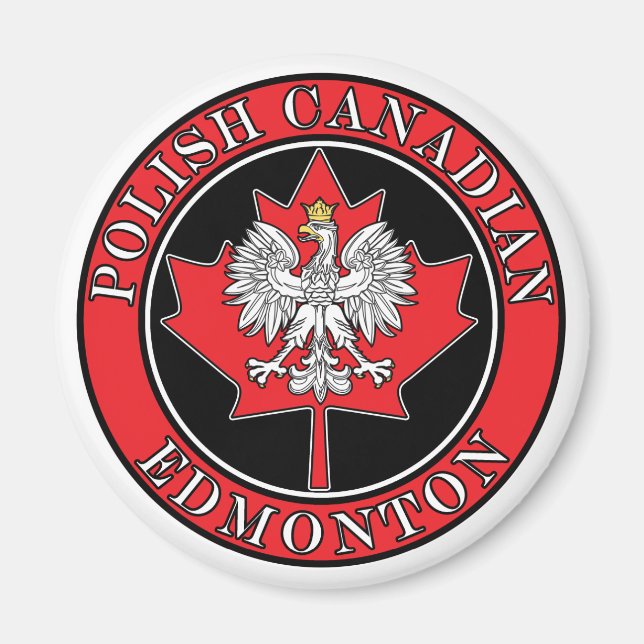 Edmonton Round Polish Canadian Leaf Magnet (Front)