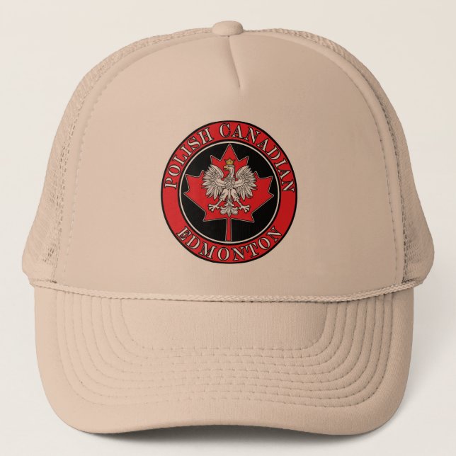 Edmonton Round Polish Canadian Leaf Trucker Hat (Front)