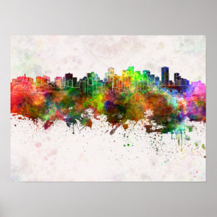 Edmonton skyline in watercolor background poster