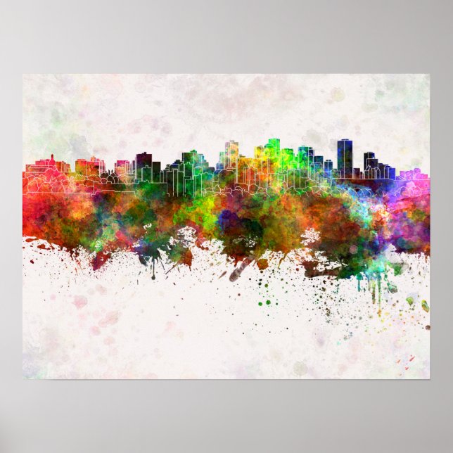 Edmonton skyline in watercolor background poster (Front)