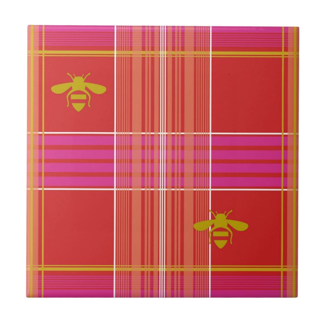 Edmund Tartan strawberry Ceramic Tile (Front)