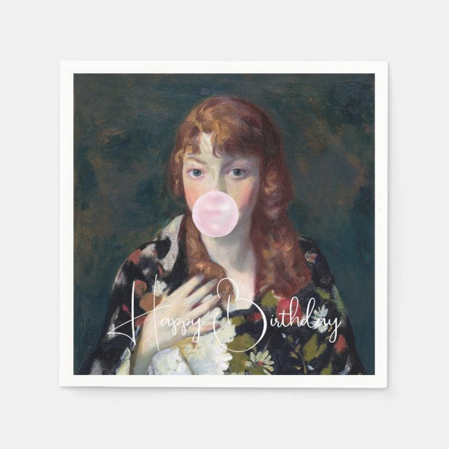 Edna blowing a bubble gum Happy Birthday Napkin (Front)