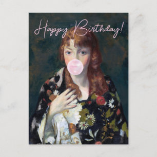 Edna blowing a pink bubble gum Happy birthday Postcard